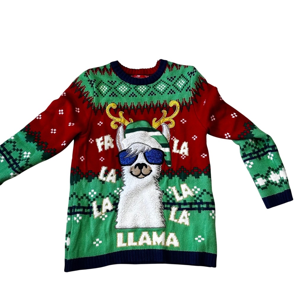 33 Degrees Fa La La La Llama Ugly Christmas Sweater  Large‎ Red Green Holiday